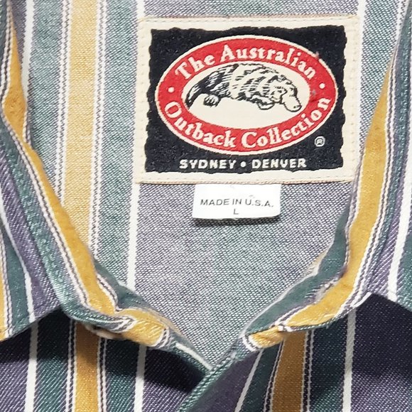 Australian Outback Men's Long Sleeve Button Up Shirt Large Grey/Yellow Stripe - Picture 2 of 3